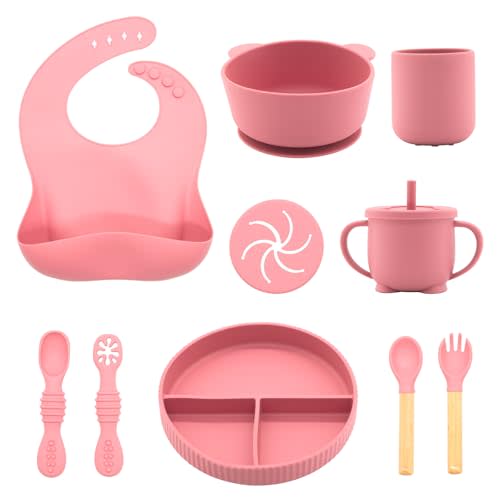 CHCC Silicone Baby Feeding Set, 10 Pcs, Baby Led Weaning Supplies, BPA Free, Red