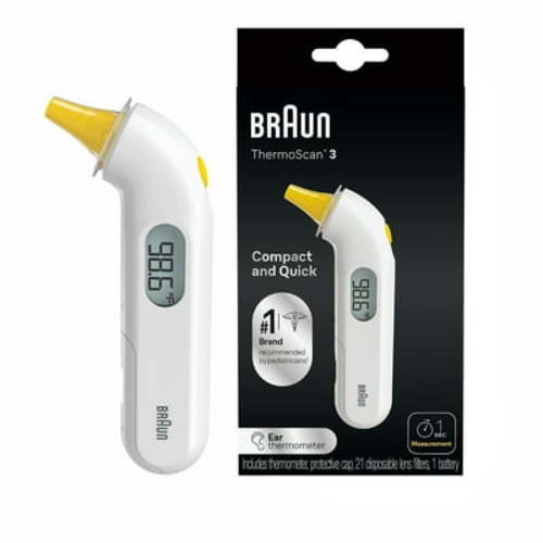 Braun Baby & Kids Ear Thermometer Thermo Scan 3, Quick Temperature Reading for Infants and Toddlers, White IRT3030US