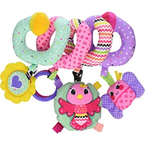 Infantino Stretch & Spiral Activity Toy - Textured Play Activity Toy for Sensory Exploration and Engagement, Ages 0 and Up, Pink Farm, 1 Count (Pack of 1)