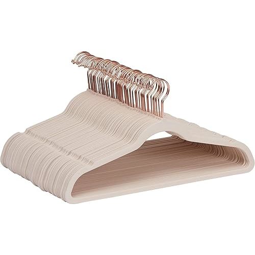 Amazon Basics Slim Velvet, Non-Slip Suit Clothes Hangers, Pack of 50, Blush Pink/Rose Gold