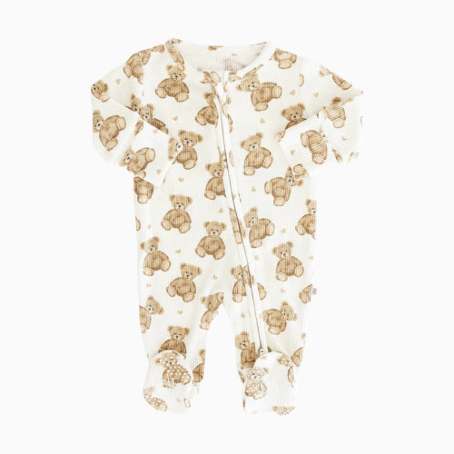 Caden Lane Bamboo Waffle Zipper Footie - Beary Sweet, 3-6 M
