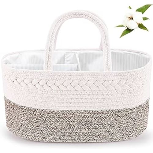 ABenkle Baby Diaper Caddy, Nursery Storage Bin and Car Organizer for Diapers Wipes, Cotton Rope Basket Changing Table Caddy