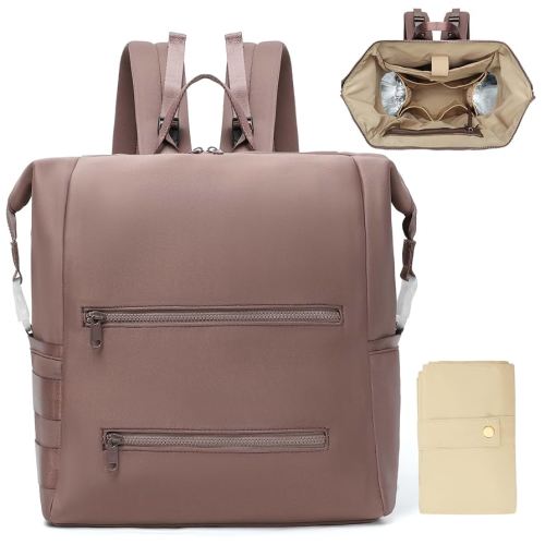Diaper Bag Backpack,Large Neoprene Baby Bag for Boys Girls with 15 Diaper Bag Organizer,2 Insulated Pockets,Changing Pad,Stroller Straps,Mauve