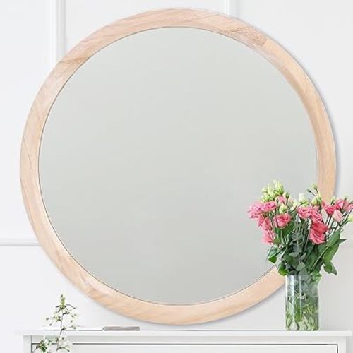 MAGFLERUM 28 Inch Round Wood Mirror - Circle Mirror for Nursery, Boho Style - Wall Decor for Bedroom, Living Room, Hallway