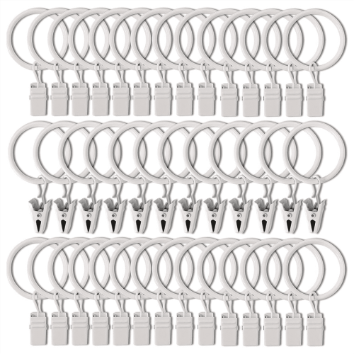 40 PCS Curtain Rings with Clips, Drapery Clips with Rings, Drapes Rings 1.26 in Interior Diameter,40 x Curtain Rings with Clips,White