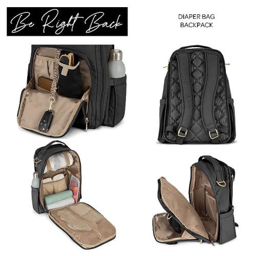 JuJuBe Diaper Bag, Travel Backpack with Portable Changing Pad, Stroller Hooks & Pockets for Baby Bottles, Diapers, Pacifier, Wipes, Snacks, & Daily Essentials, Mommy Carrier, Be Right Back - Black - Black Chromatics