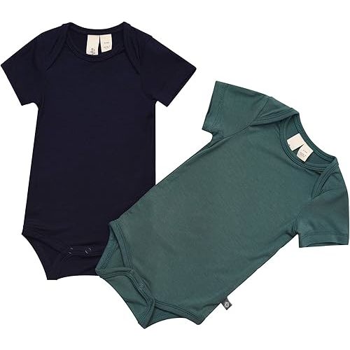 KYTE BABY Unisex Bodysuits, 2-Pack Short Sleeve Baby Bodysuits, 97% Rayon made from Bamboo, 3% Spandex