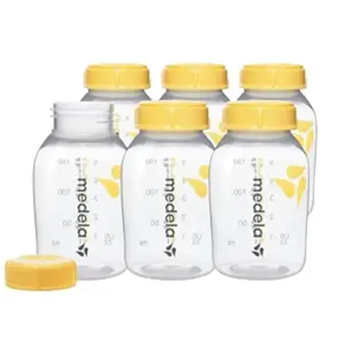 Medla Breast Milk Collection and Storage Bottles with Solid Lids - 6pk/5oz-150mL Breastmilk Container, Compatible with Medela Breast Pumps and Made Without BPA