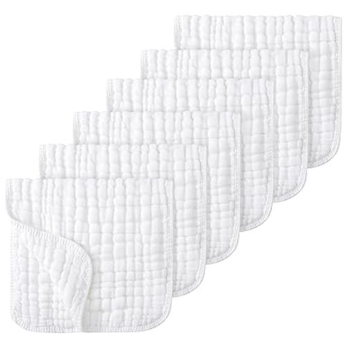 Looxii Muslin Burp Cloths 100% Cotton Muslin Cloths Large 20''x10'' Extra Soft and Absorbent 6 Pack Baby Burping Cloth Pure White