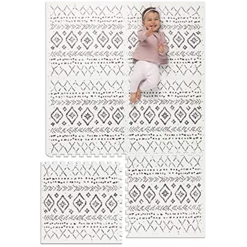 Lillefolk Stylish Baby Play Mat. Soft, Thick, Non-Toxic Foam, Covers 6 ft x 4 ft. Large Infants, Kids Floor Playmat with Interlocking Puzzle Tiles for Tummy Time and Crawling. Neutral Color (Boho)