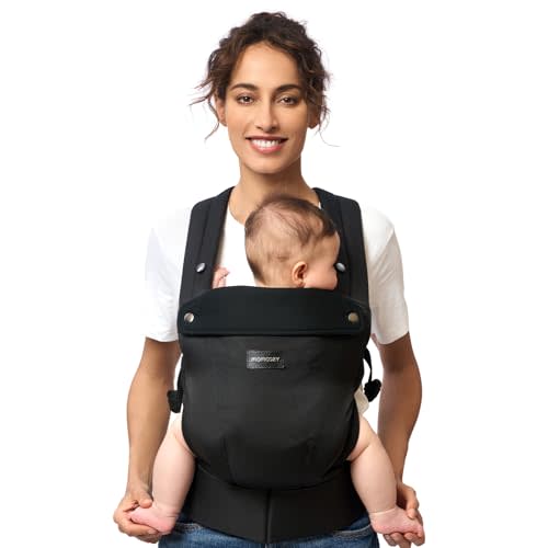 Momcozy Baby Carrier Newborn to Toddler, Lint-Free for Easy Caring, Lightweight Compact Infant Carrier for 7-44lbs, Effortless to Put On, Ideal for Hands-Free Parenting, Enhanced Lumbar Support, Black