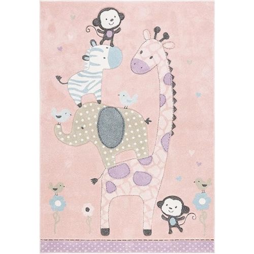 SAFAVIEH Carousel Kids 100 Collection Area Rug - 3'3" x 5'3", Blush Pink, Transitional Design, Stain Resistant, Ideal for High Traffic Areas in Living Room, Bedroom & Dining Room (CRK120U-3)