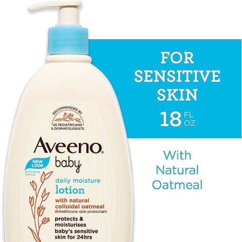 Aveeno Baby Daily Moisture Moisturizing Lotion for Delicate Skin with Natural Colloidal Oatmeal & Dimethicone, Hypoallergenic, Fragrance-, Phthalate- & Paraben-Free, 18 fl. oz (Package may vary) - 1 Count (Pack of 1)