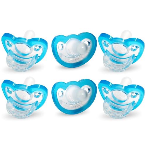 RaZbaby Jollypop Pacifier for Babies 3 Months and Up, USA Made, Natural Shaped Orthodontic Binky, Lovingly Shared in NICUs & Hospitals Worldwide, Medical-Grade 100% BPA-Free - 6 Pack - Blue