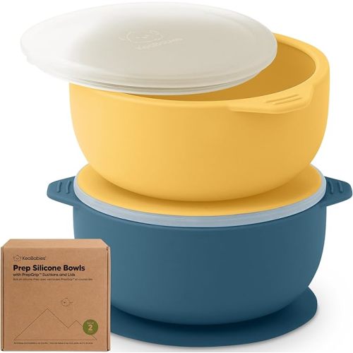 KeaBabies 2-Pack Baby Bowls with Suctions, Lids - Silicone Toddler Suction Bowls for Baby Boy, Girl, Kids, Food Grade Silicone, BPA-Free, Dishwasher Safe, Toddler Eating Essentials (Valiant)