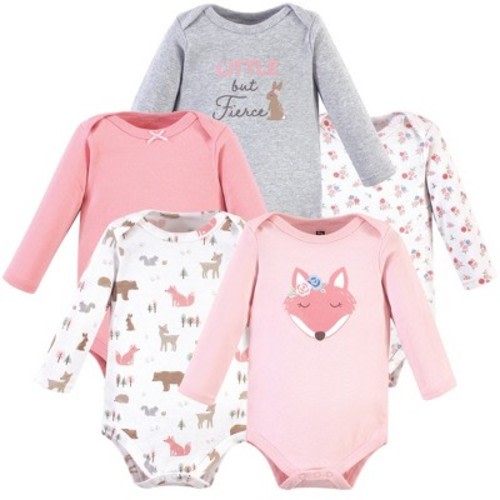 Hudson Baby Infant Girl Cotton Long-sleeve Bodysuits 5pk, Girl Fox