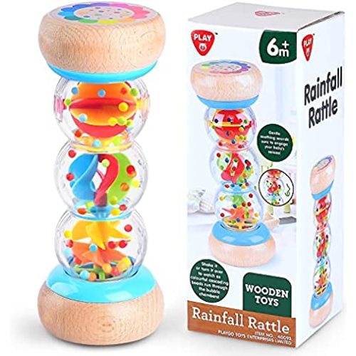 Rain Stick, 7.7” Wooden Rainmaker Montessori Toys for Baby 6-12 Months, Baby Rattle Sensory Development Toys, Infant Musical Toys for Newborn Boys Girls 1 Year Old Toddlers