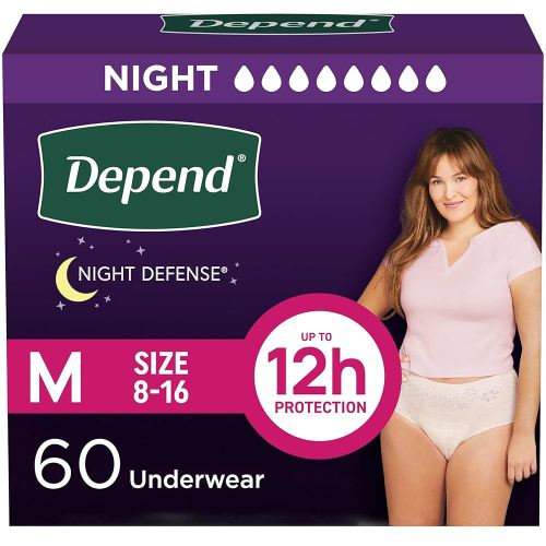 Amazon.com: Depend Night Defense Adult Incontinence & Postpartum Bladder Leak Underwear for Women, Disposable, Overnight, Medium, Blush, 60 Count (4 Packs of 15), Packaging May Vary