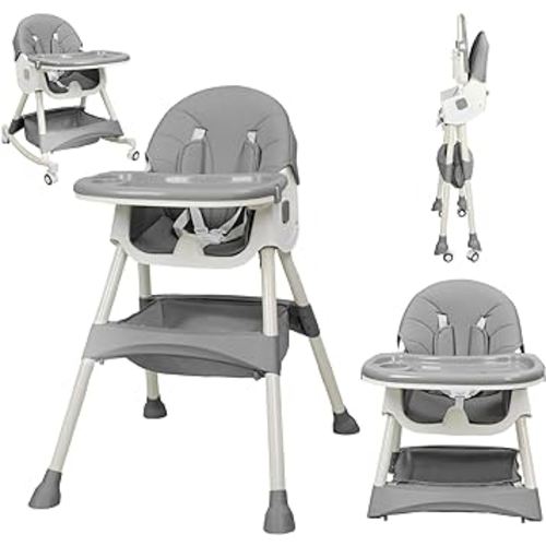 4-in-1 Baby High Chair, High Chairs for Babies and Toddlers with Removable Tray and Adjustable Backrest & Height, Convertible & Foldable, Grows with Baby
