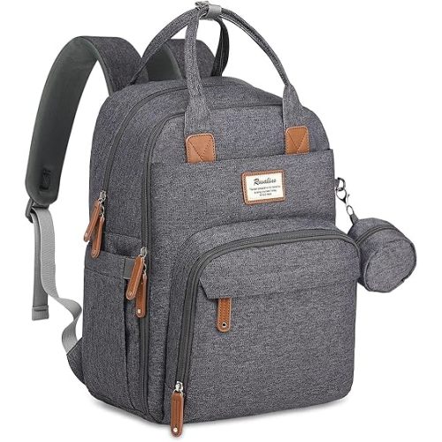 RUVALINO Diaper Bag Backpack - Multifunction Waterproof Travel Backpack, Baby Bag with Changing Pad & Stroller D-Ring & Pacifier Case - Travel Essentials & Baby Registry Search - Unisex, Dark Gray