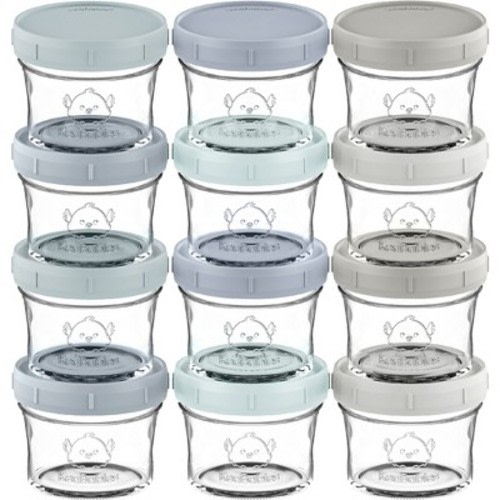 12pk Prep Baby Food Storage Containers, 4 oz Leak-Proof, BPA Free Glass Baby Food Jars for Feeding, Color: Slate