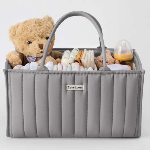 CareLoom Baby Diaper Bags Caddy Basket, Baby Shower Caddy for Newborn Boys or Girls, Baby Diaper Caddy Organizer - Baby Gift Registry for Newborn Baby and Baby Must Haves Essentials - Light Gray