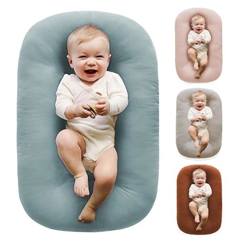 Baby Lounger 0-24 Months 100% Cotton-Snuggle Cozy Me Lounger,Soft & Breathable Baby Lounger for Newborn Play Mat,Infant Babies Essentials Gifts,Blue(Lounger Cover Included)