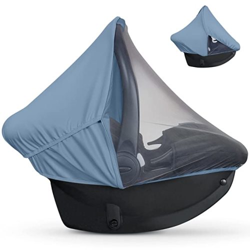 liuliuby 2-in-1 Car Seat Cover - Baby Carseat Canopy with Privacy Sun Shade & Bug Net for Newborn & Infant - Protects Babies from UV Rays, Mosquito & Insect - Carrier Covers for Boys & Girls (Blue)
