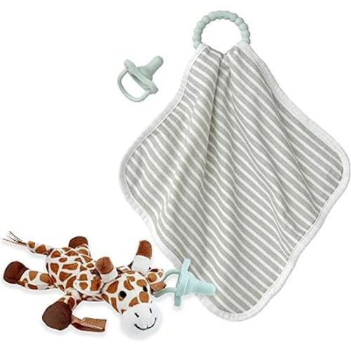 Dr. Brown's Baby Lovey Pacifier Holder, Teether & Blanket Set with 100% Silicone Pacifiers, Newborn Essentials