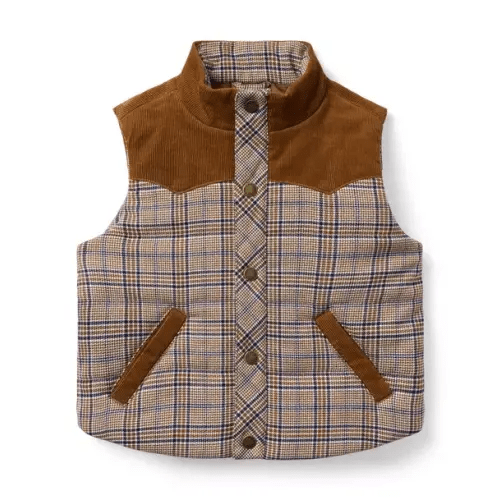 Boy Caramel Candy Plaid The Western Plaid Vest by Janie and Jack