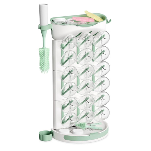 Momcozy DIY Larger Bottle Drying Rack for 18 Bottles, Space Saving Countertop Vertical Rack with Brushes Holder, Detachable Travel Bottle Rack for Baby Accessories & Pump Parts