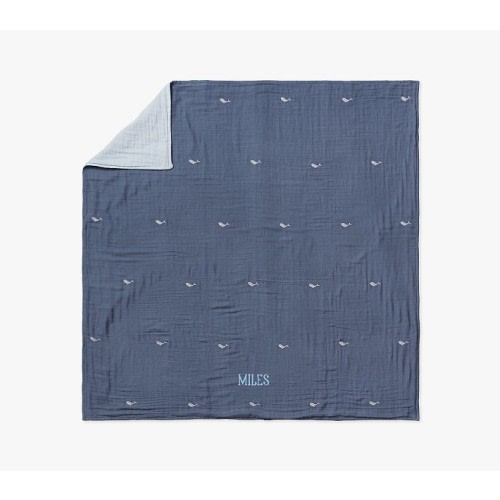 Two-Tone Muslin Embroidered Oversized Baby Blanket