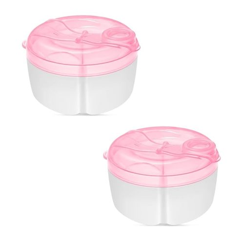  Baby Formula Dispenser On The Go, Non-Spill Rotating Four- Compartment Formula Container for Travel, Milk Powder and Snack Storage  Container for Infant Toddler Travel Outdoor, Pink, 2 Pack : Baby
