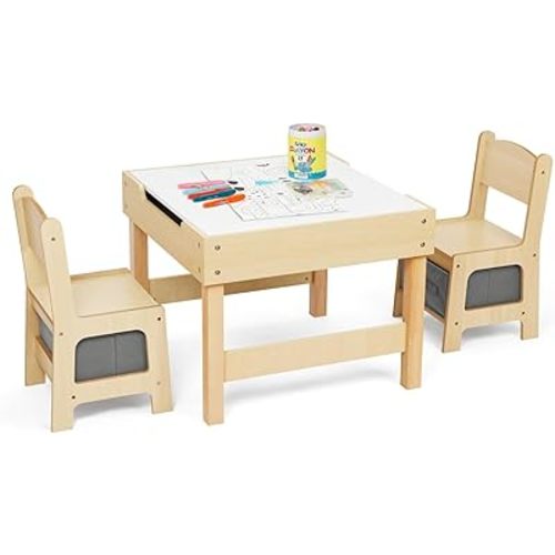 OOOK 3 in1 Kids Table and Chair Set, Toddler Table and Chair Set with Double-Sided Tabletop and Storage Drawer, Kids Activity Table for Home, Nursy and Playroom. Premium Gift for Boys and Girls.
