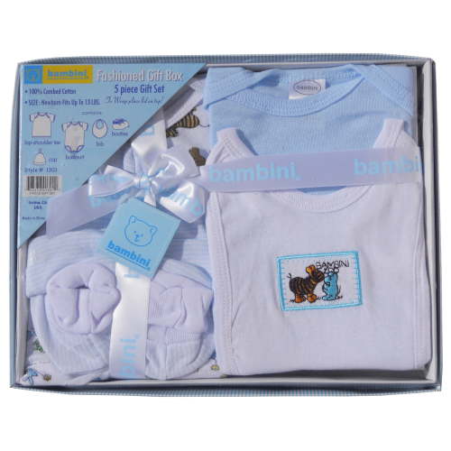 Bambini Newborn 100% Cotton Baby Boy Layette & Gift Set, Blue, 5pc