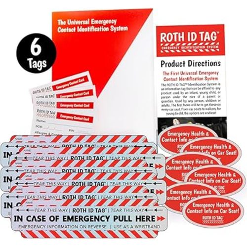 Family ROTH ID TAG™ Kit | Emergency Contact Identification System for Car Seats, Strollers, Wheelchairs, Walkers, and More!
