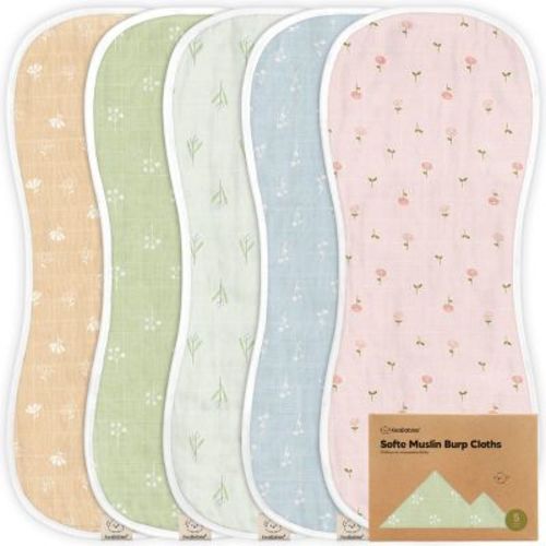Keababies 5pk Organic Softe Muslin Burp Cloths For Baby Girls And Boys, Large Absorbent Burping Cloths For Babies, Baby Burp Clothes (hills)