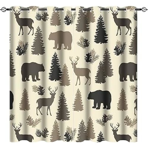 Camouflage Blackout Curtains, Maple Leaf Bear Moose Deer Country Style Room Drapes Window Curtain for Bedroom Living Room Set of 2 Curtain Panels Home Fashion 42x63 Inch