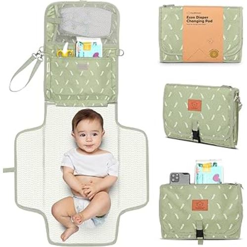 KeaBabies Portable Diaper Changing Pad - Large Waterproof Baby Changing Mat, Compact Travel Diaper Clutch, Functional Pockets Fit Newborn Essentials, Wipeable & Padded Baby Changer (Acacia)