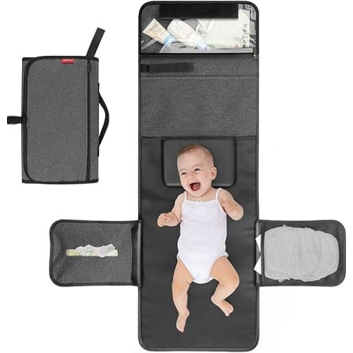 Portable Diaper Changing Pad, Travel Changing Pad for Newborn, Changing Pad Waterproof, Diaper Pad Changing Mat with Wipes Pocket, Changing Pad for Baby Shower