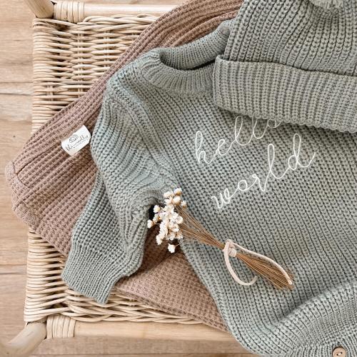 Baby newborn knit set, Newborn outfit, Neutral baby knits, Newborn photoshoot Outfit, Birth Announcements, New baby Gift, Romper Hello world