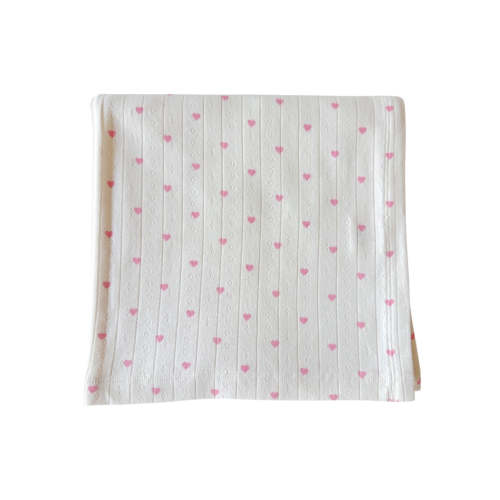White with Pink Heart / Organic Pointelle Swaddle