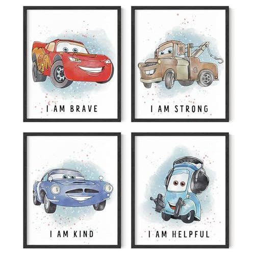 SUPPLY DROP Cars Poster Set 4-Pack Wall Art for Kids Bedroom - Fun Cars Room Decor for Boys and Girls (8x10”, Unframed)