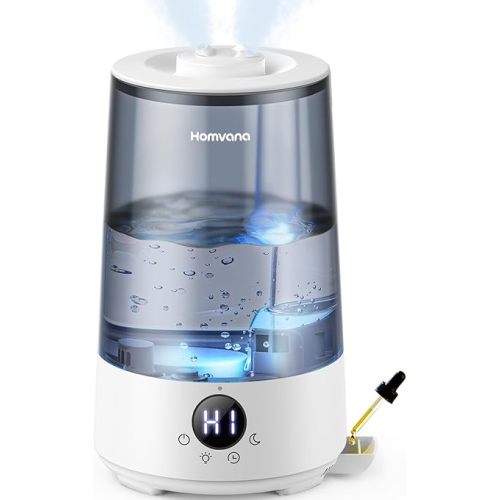 Homvana Humidifiers for Bedroom Home, 3.6 L Cool Mist Top-Fill 34H Super Long Time, Quiet 16dB, Baby Humidifier, Oil Diffuser for Large Room, Plants, Nursery, Office BPA FREE, 7 Color Light Ultrasonic - Grey