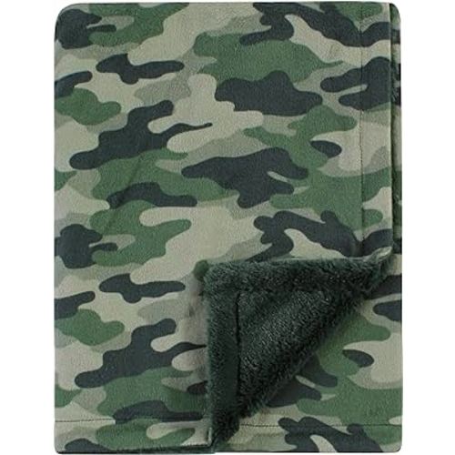 Hudson Baby Unisex Baby Plush Blanket with Furry Binding and Back, Camo, One Size