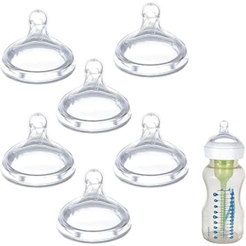 6 Pack Replacement Nipples Compatible with Dr Brown Wide Bottle, Silicone Nipples for Bottle, BPA-Free, Durable and Soft Nipple (S, Slow Flow)