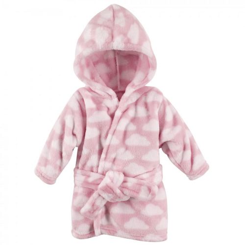 Hudson Baby Infant Girls Plush Animal Face Bathrobe, Pink Clouds, 0-9 Months