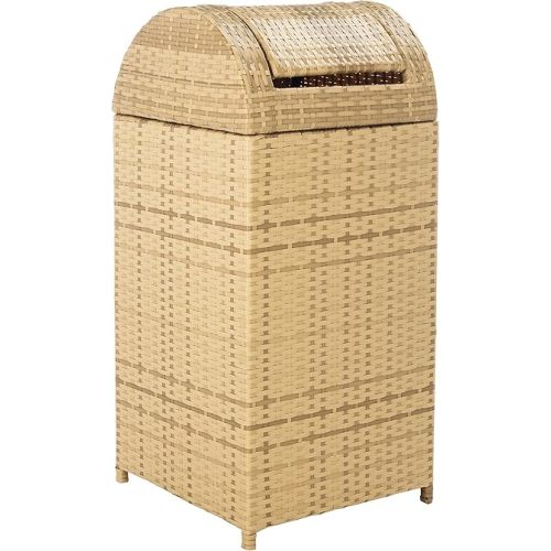 SAFAVIEH Outdoor Collection Mazeli Natural Woven Swing Top Dome Lid Trash Bin (Fully Assembled) PAT7511D