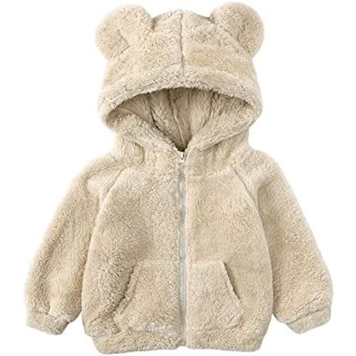 Feidoog Toddler Kids Fleece Hooded Jacket Coat with Ears Zipper Lightweight Long Sleeve Thick Warm Outerwear
