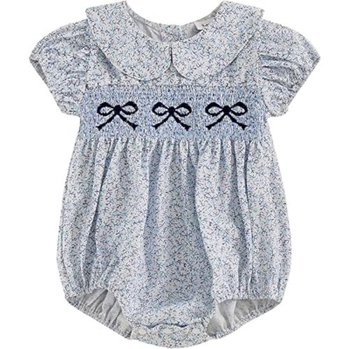 Amazon.com: Filgriox Newborn Baby Girl Romper Bow Embroidery Peter Pan Collar Short Sleeve Bubble Bodysuit Summer Clothes (Blue, 6-12 Months) : Clothing, Shoes & Jewelry